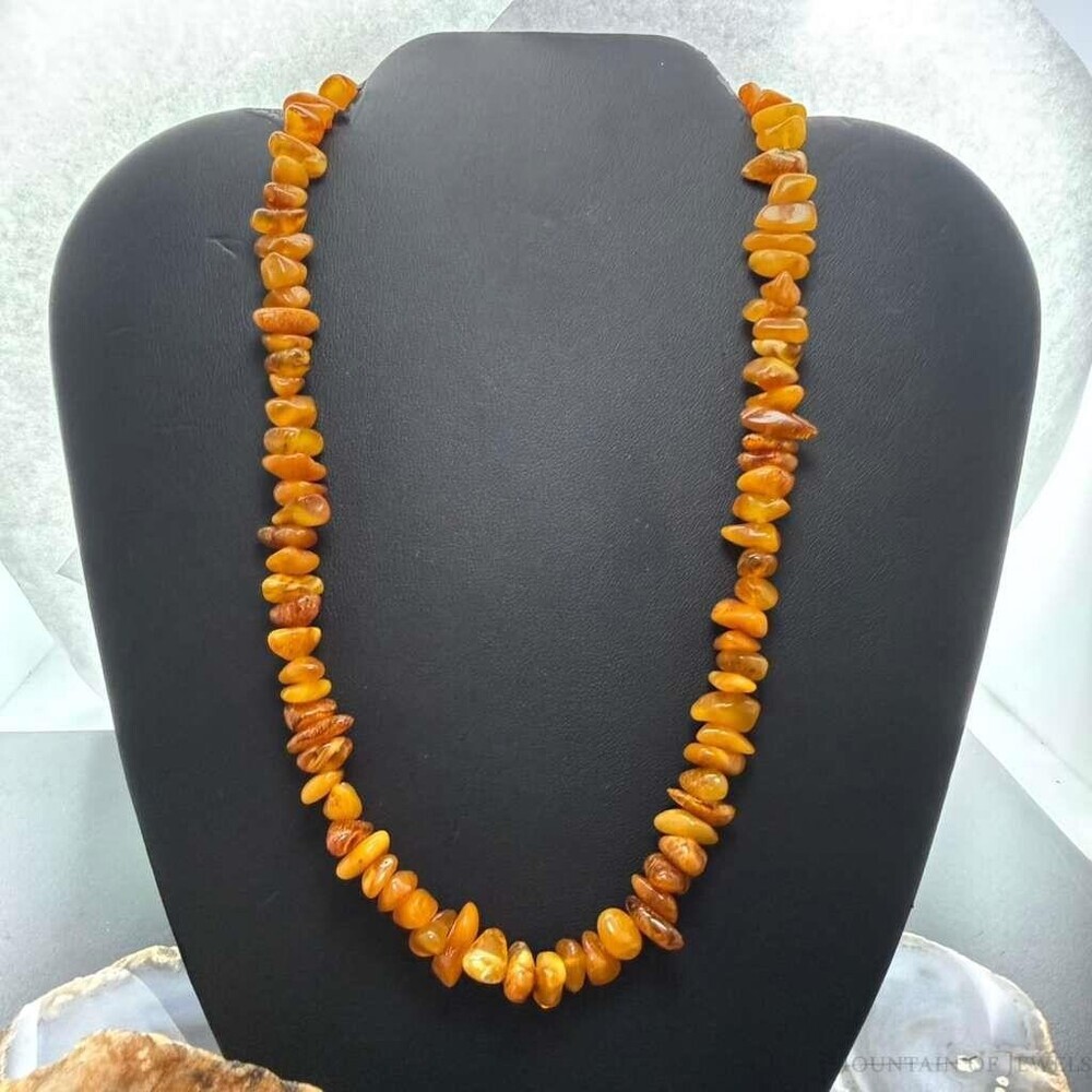 Sterling Silver Natural Amber Beaded 18" Necklace For Women